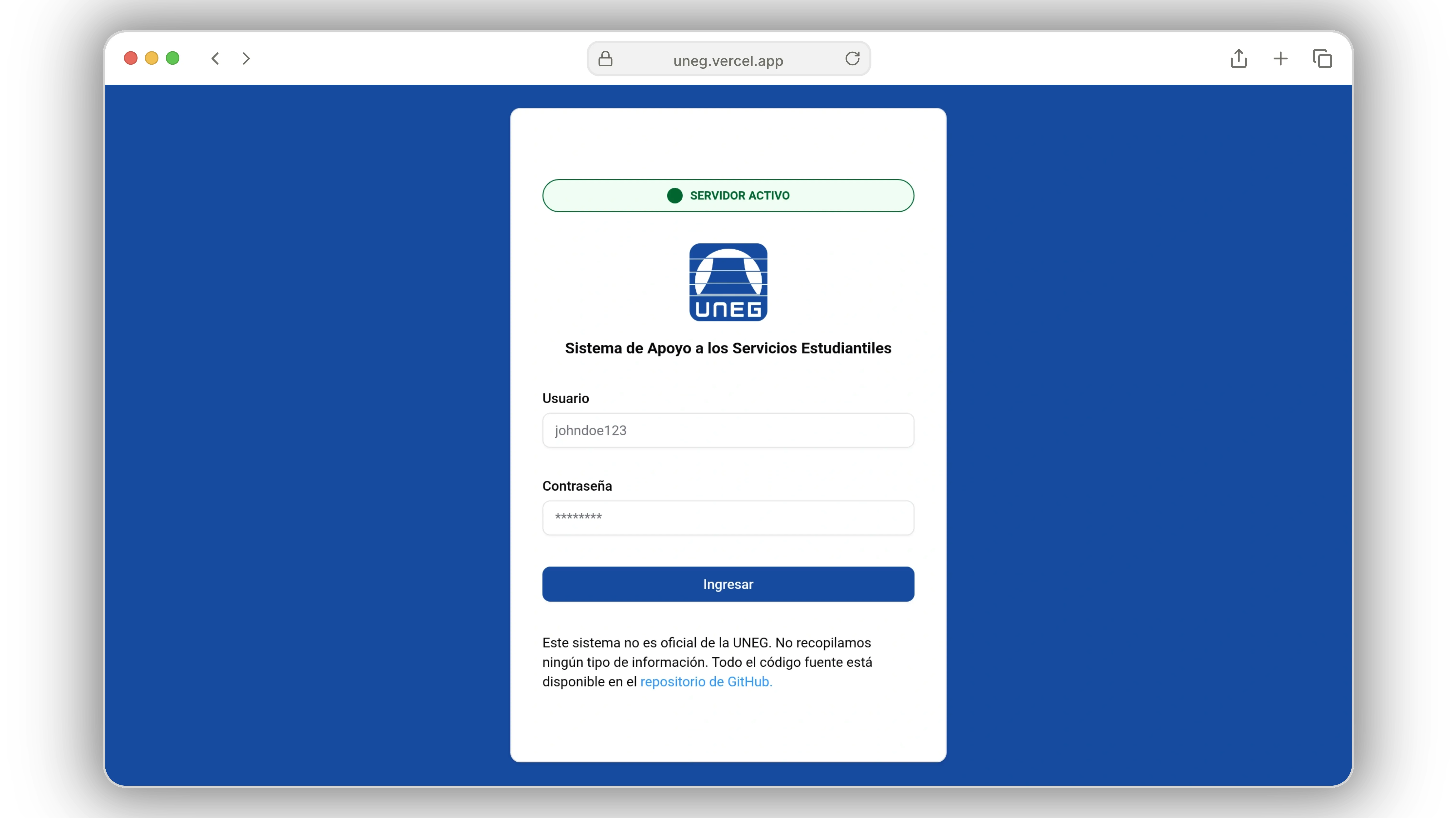 Cliente Alternativo para el Sistema Estudiantil de la Universidad Nacional Experimental de Guayana